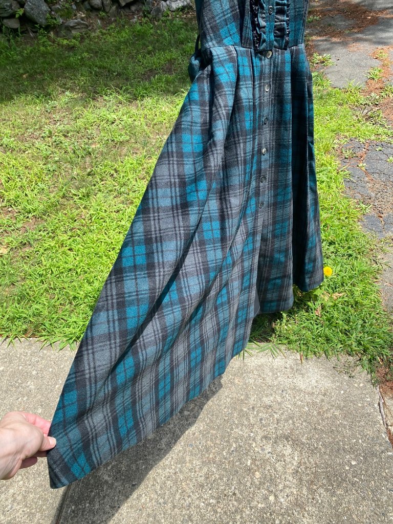 Nwt Linennaive Victoria 35 Teal Green Tartan Lace Wool Dress - Medium — image 2 of 8